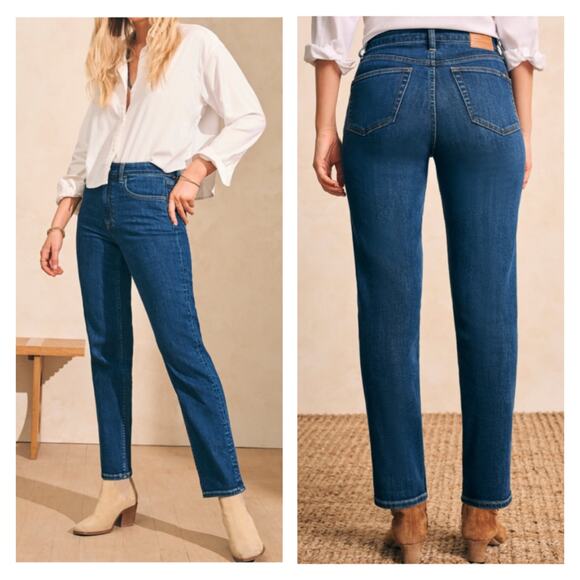 FAHERTY Slim Straight Jeans Womens 27 Dark Blue Indigo Dyed Mid Rise Stretch - Picture 1 of 16